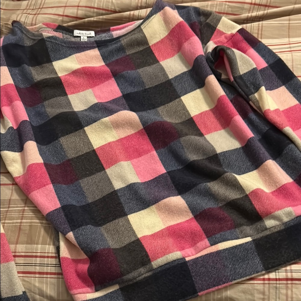 White Birch Pink, Cream and Blue off shoulder Neck Sweater